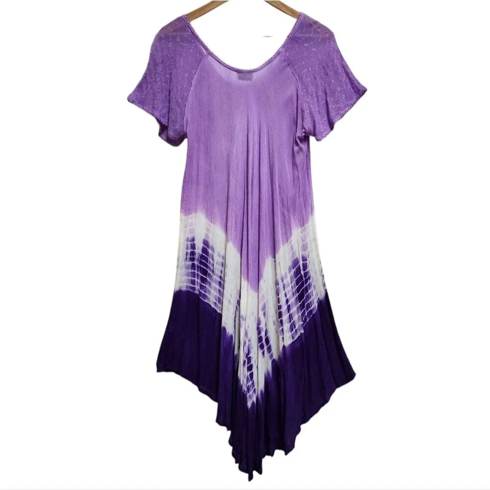 Sante Dress One Size Purple Floral Sequin Rhinestone Embroidered Hi Low Peasant
